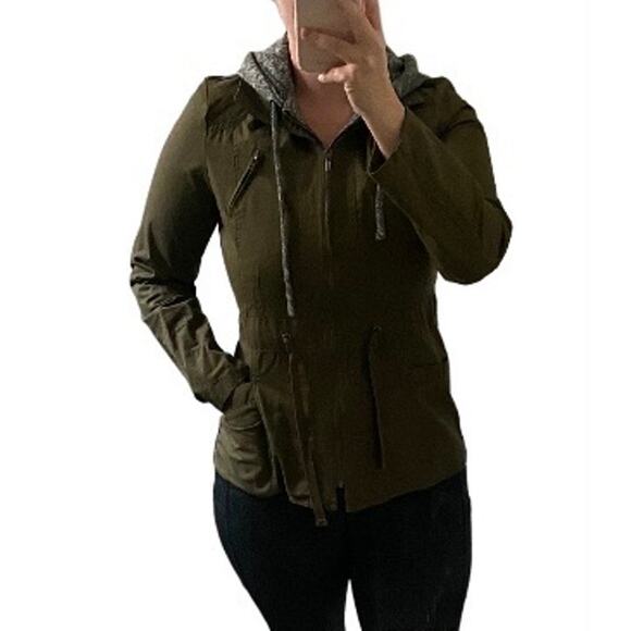 Love Tree Olive Green Women's Zip Up Hooded Cinch Waist Jacket- Size Medium - Picture 3 of 7